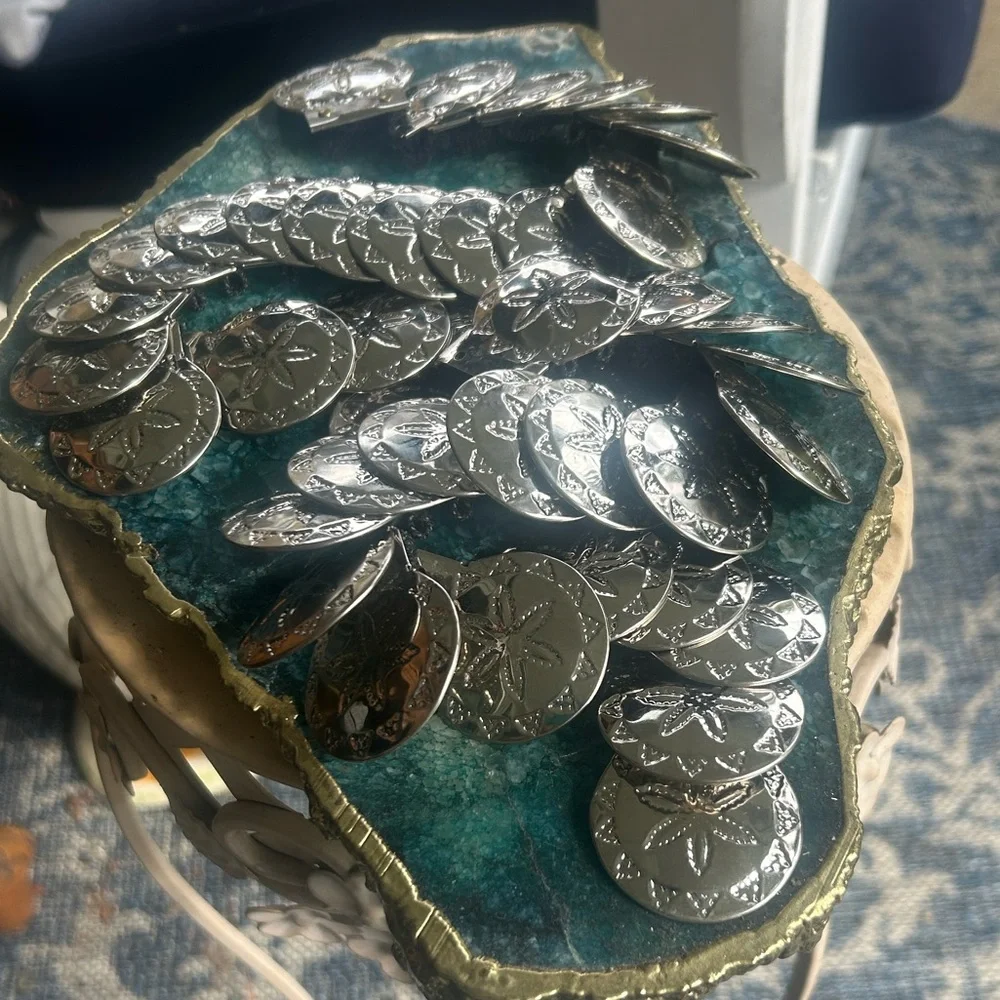 Vintage Silver Metal Sand Dollar Medallion Stretch Belt